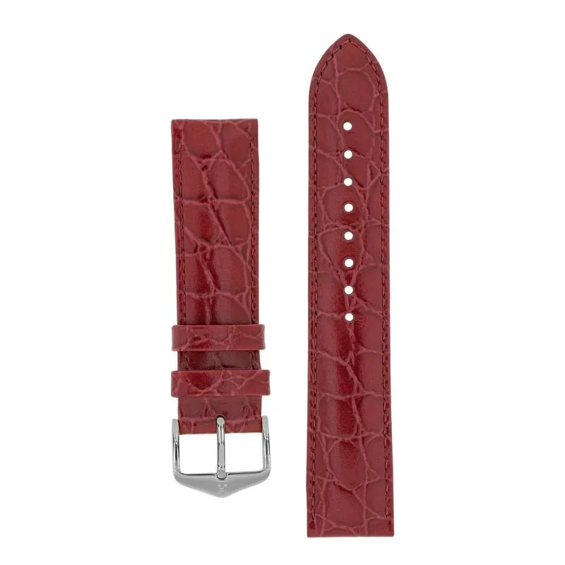 Hirsch CROCOGRAIN Crocodile Embossed Leather Watch Strap in BURGUNDY