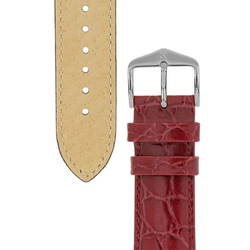 Hirsch CROCOGRAIN Crocodile Embossed Leather Watch Strap in BURGUNDY