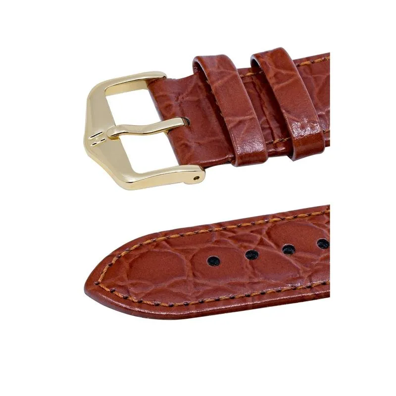 Hirsch CROCOGRAIN Crocodile Embossed Leather Watch Strap in GOLD BROWN