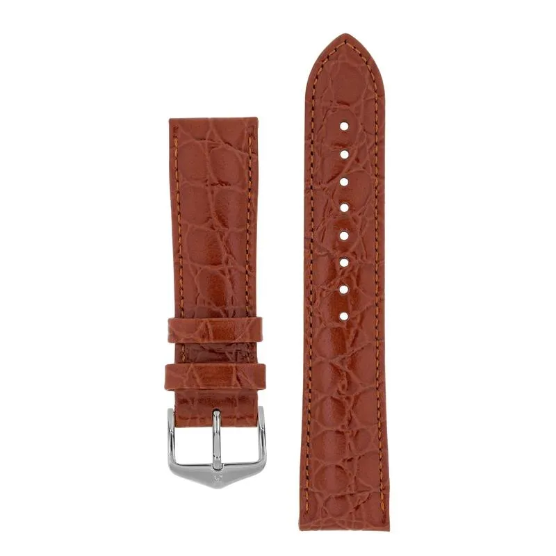 Hirsch CROCOGRAIN Crocodile Embossed Leather Watch Strap in GOLD BROWN