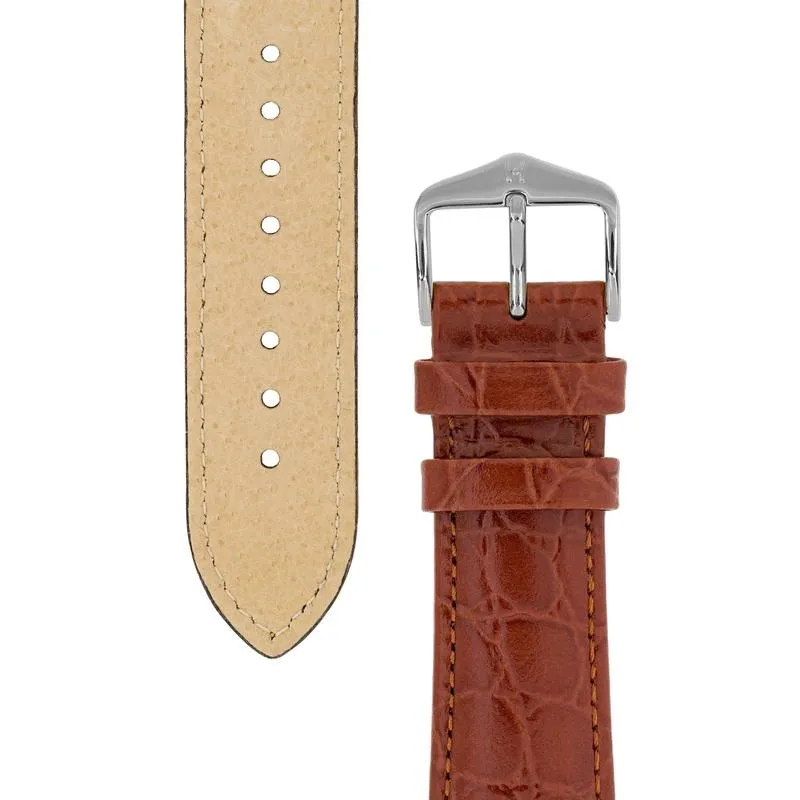 Hirsch CROCOGRAIN Crocodile Embossed Leather Watch Strap in GOLD BROWN