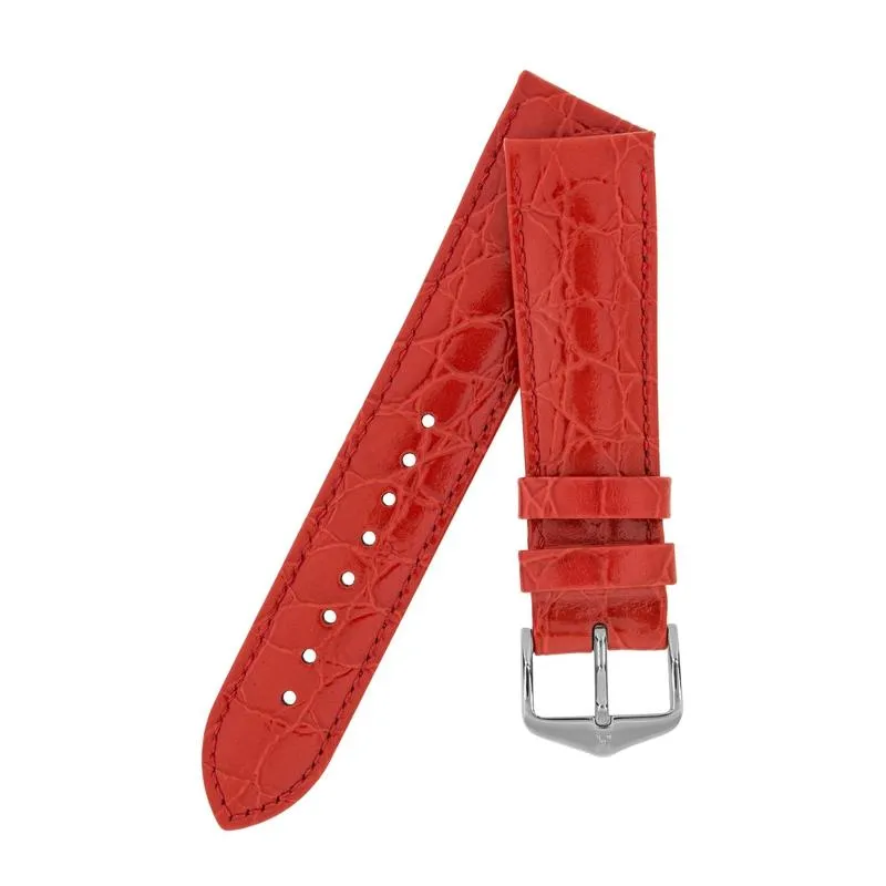 Hirsch CROCOGRAIN Crocodile Embossed Leather Watch Strap in RED