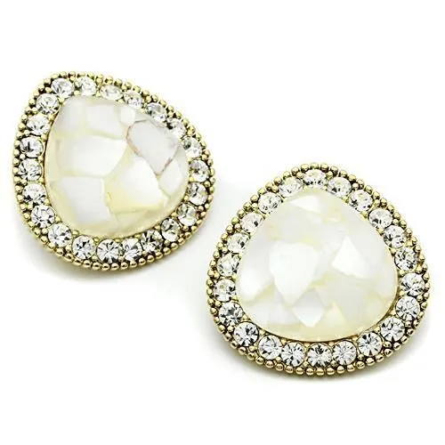 IP Gold(Ion Plating) Brass Earrings with Synthetic Synthetic Stone in Clear for Women Clear Stone Color Style GL346