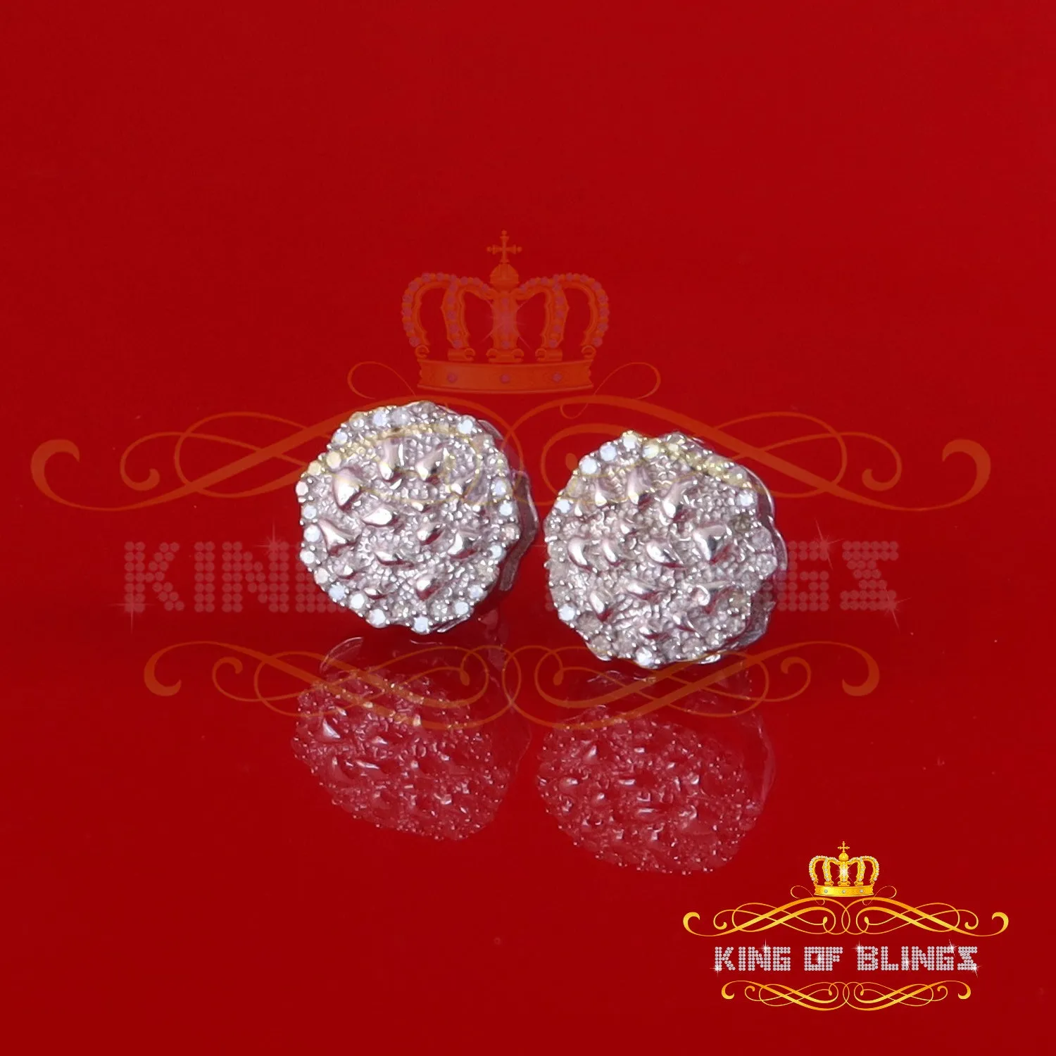 King Of Bling's 0.15ct Diamond 925 Sterling White Silver For Men's & Womens Stud Nugget Earrings