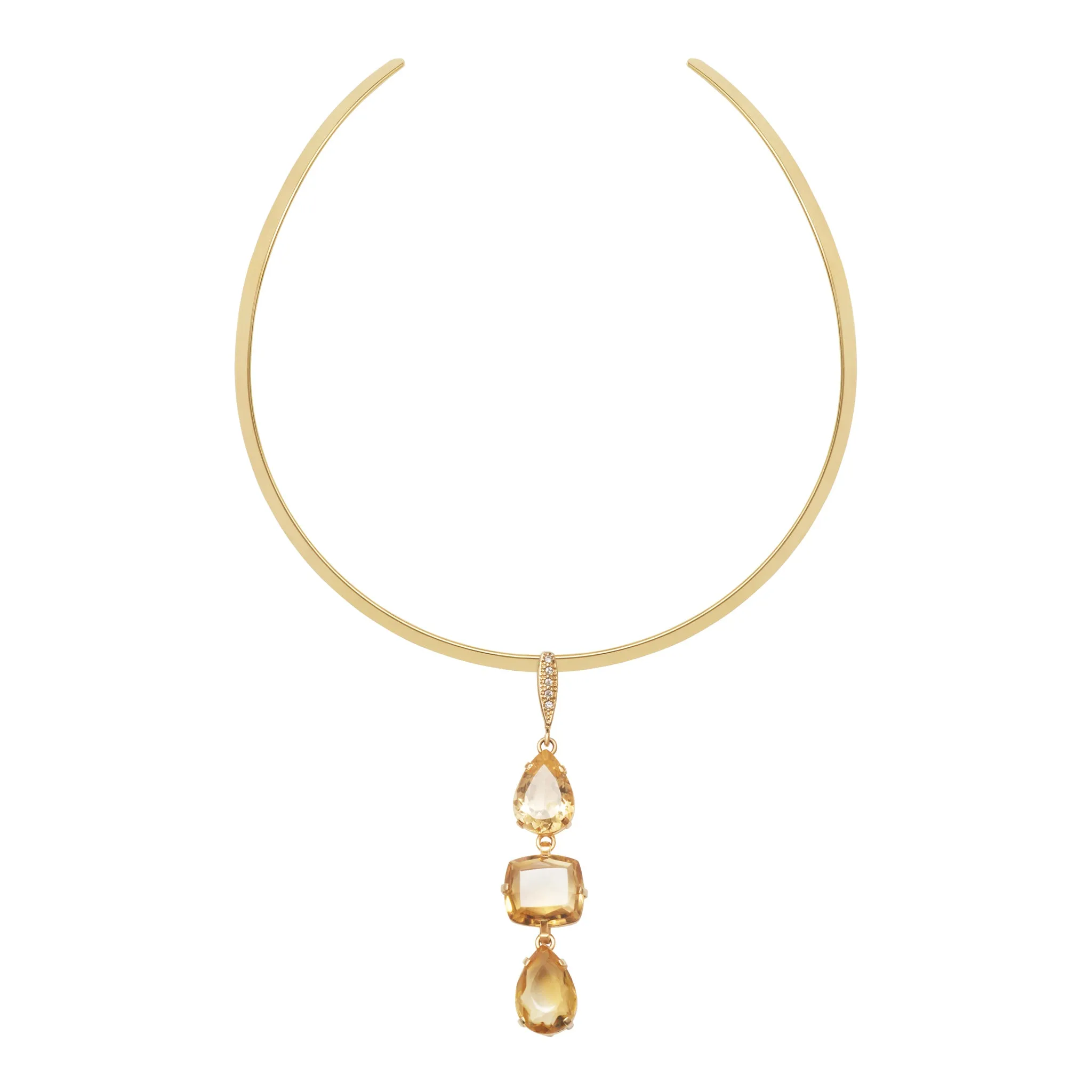 Lachesis Citrine Triad Gold Torque Necklace - Quattro