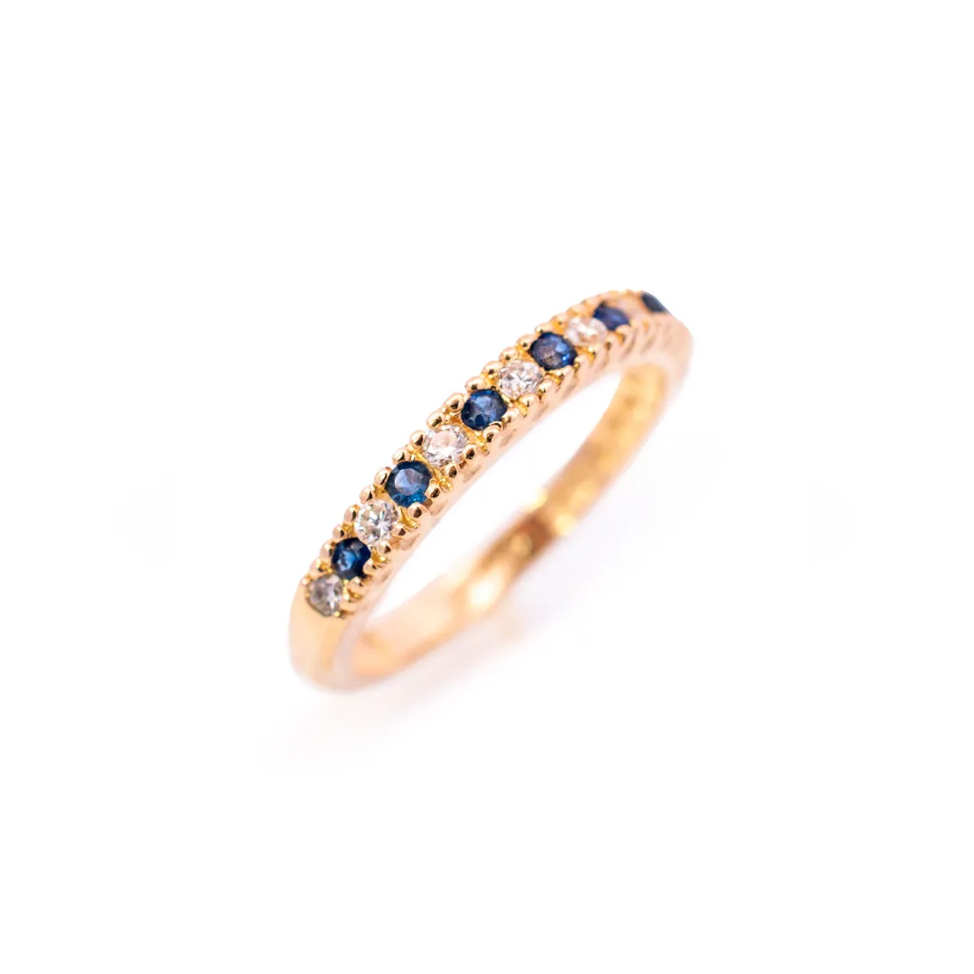 Ladies 14K Yellow Gold Diamonds And Sapphires Wedding Cocktail Band