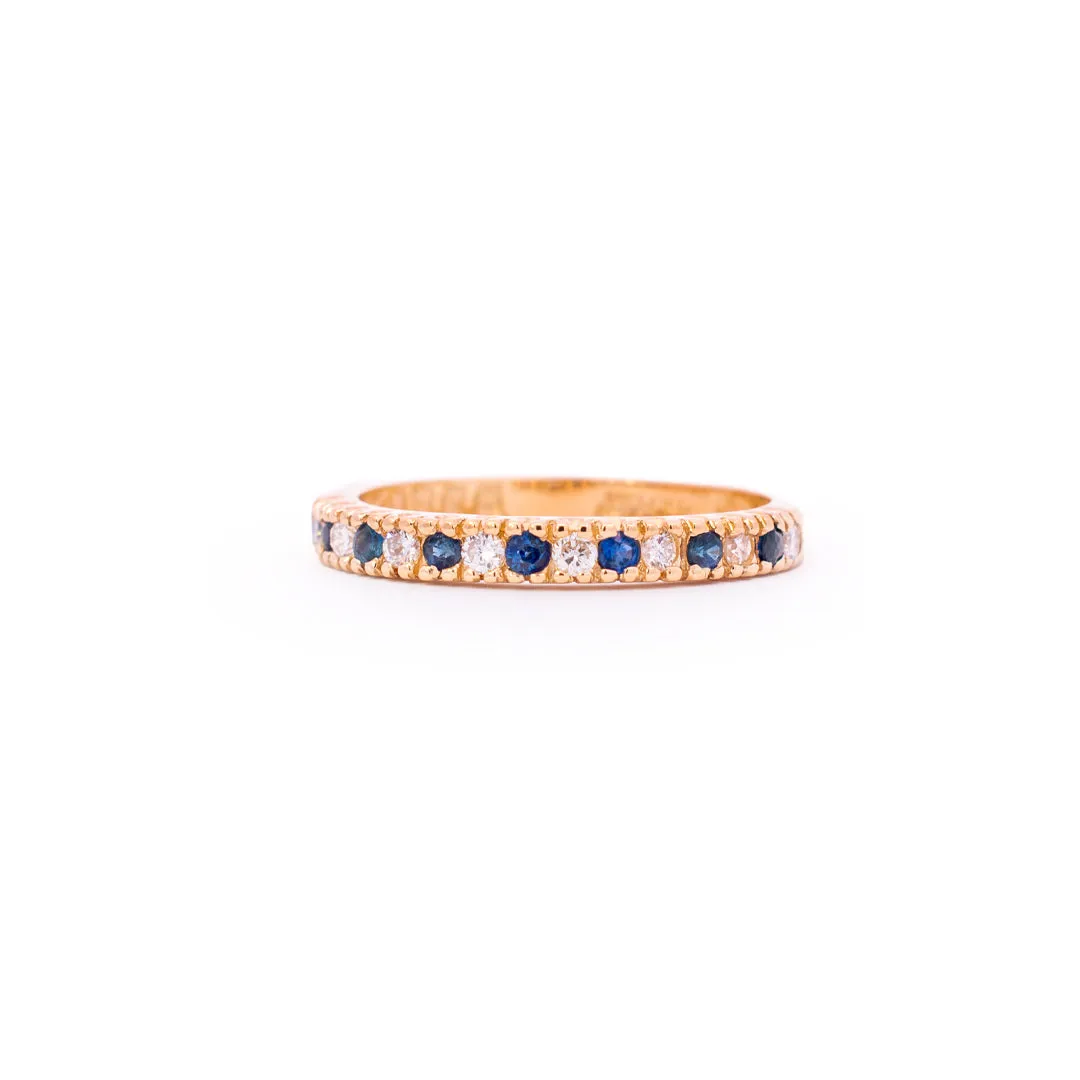 Ladies 14K Yellow Gold Diamonds And Sapphires Wedding Cocktail Band