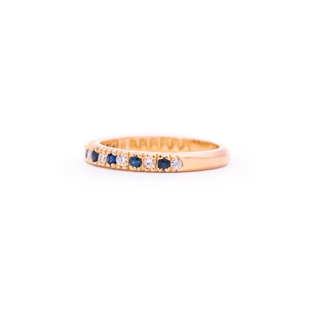 Ladies 14K Yellow Gold Diamonds And Sapphires Wedding Cocktail Band