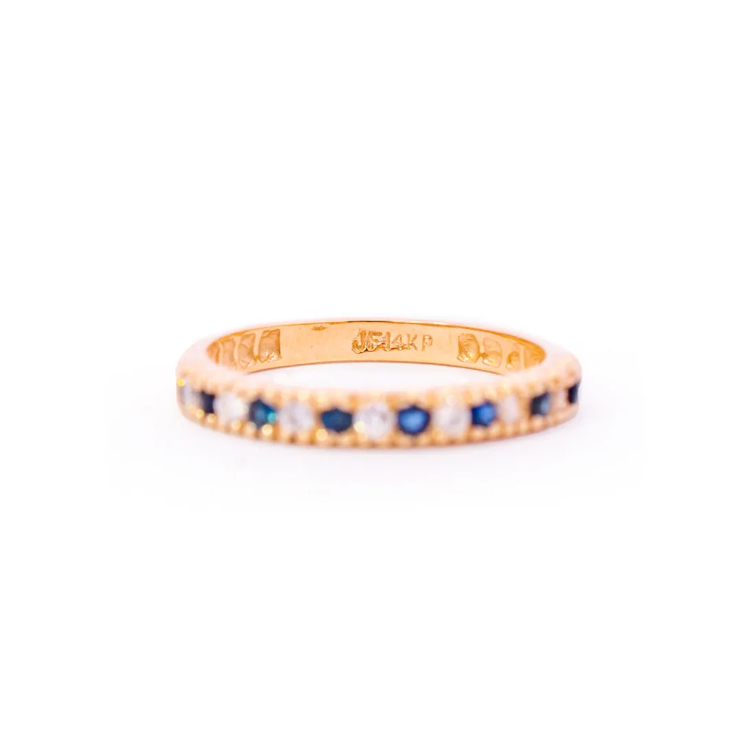 Ladies 14K Yellow Gold Diamonds And Sapphires Wedding Cocktail Band