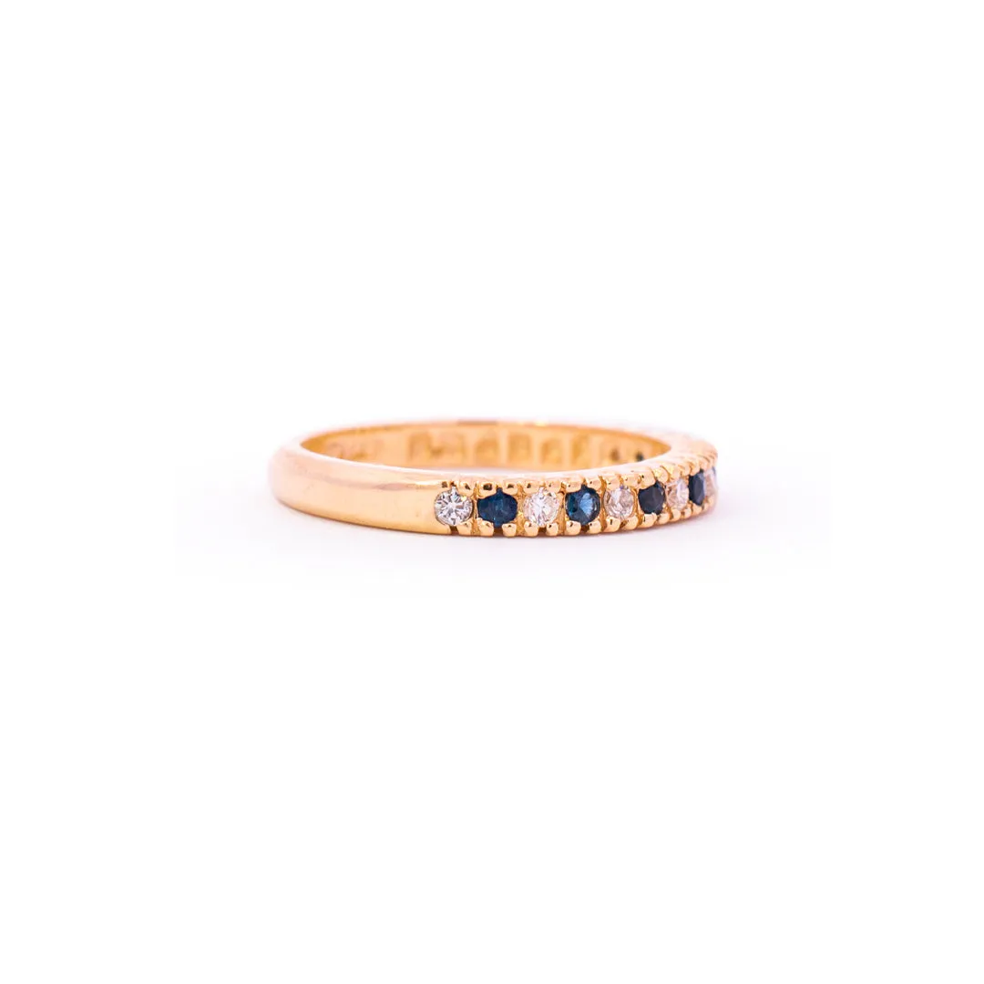 Ladies 14K Yellow Gold Diamonds And Sapphires Wedding Cocktail Band