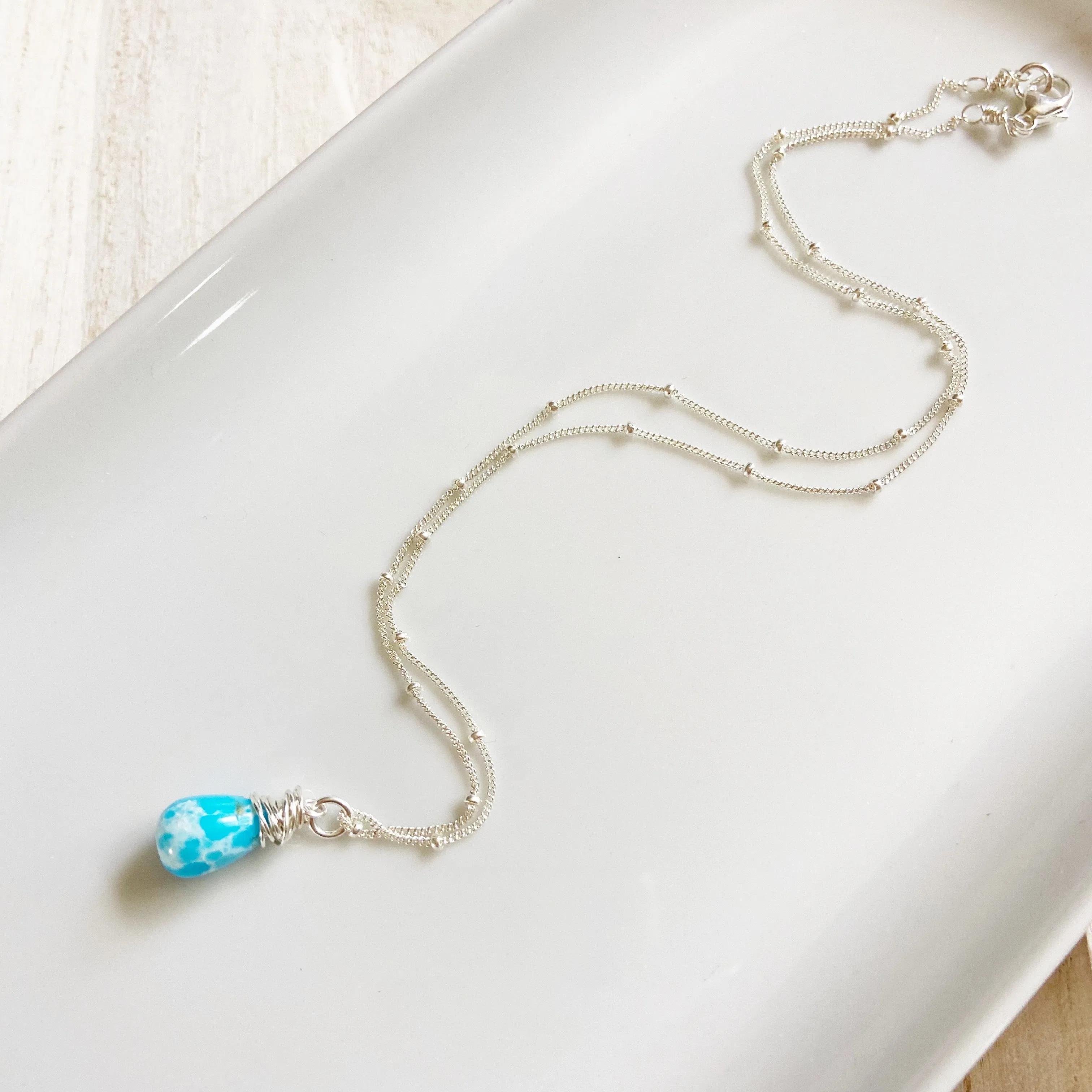 Larimar Teardrop Necklace in Silver or Gold