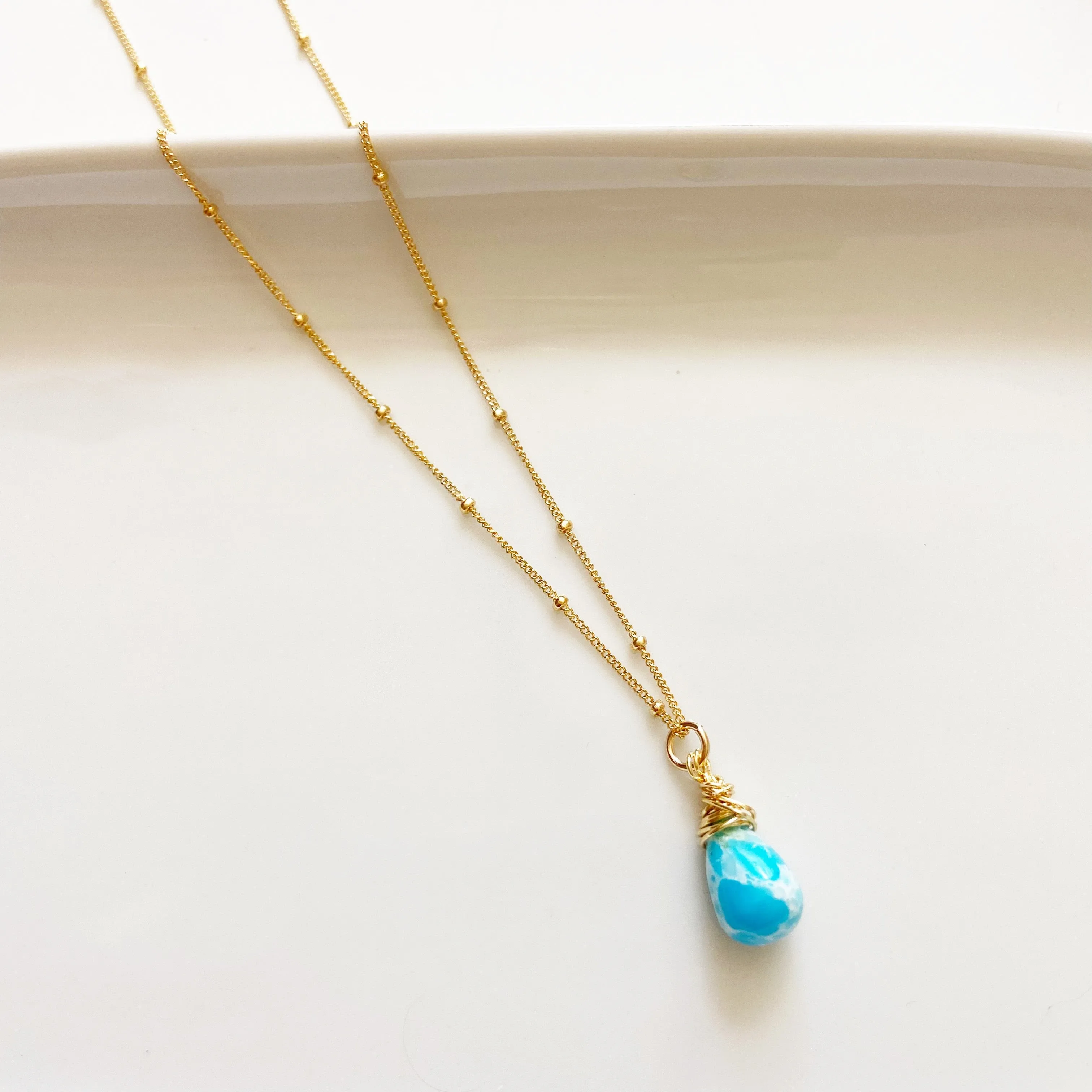 Larimar Teardrop Necklace in Silver or Gold