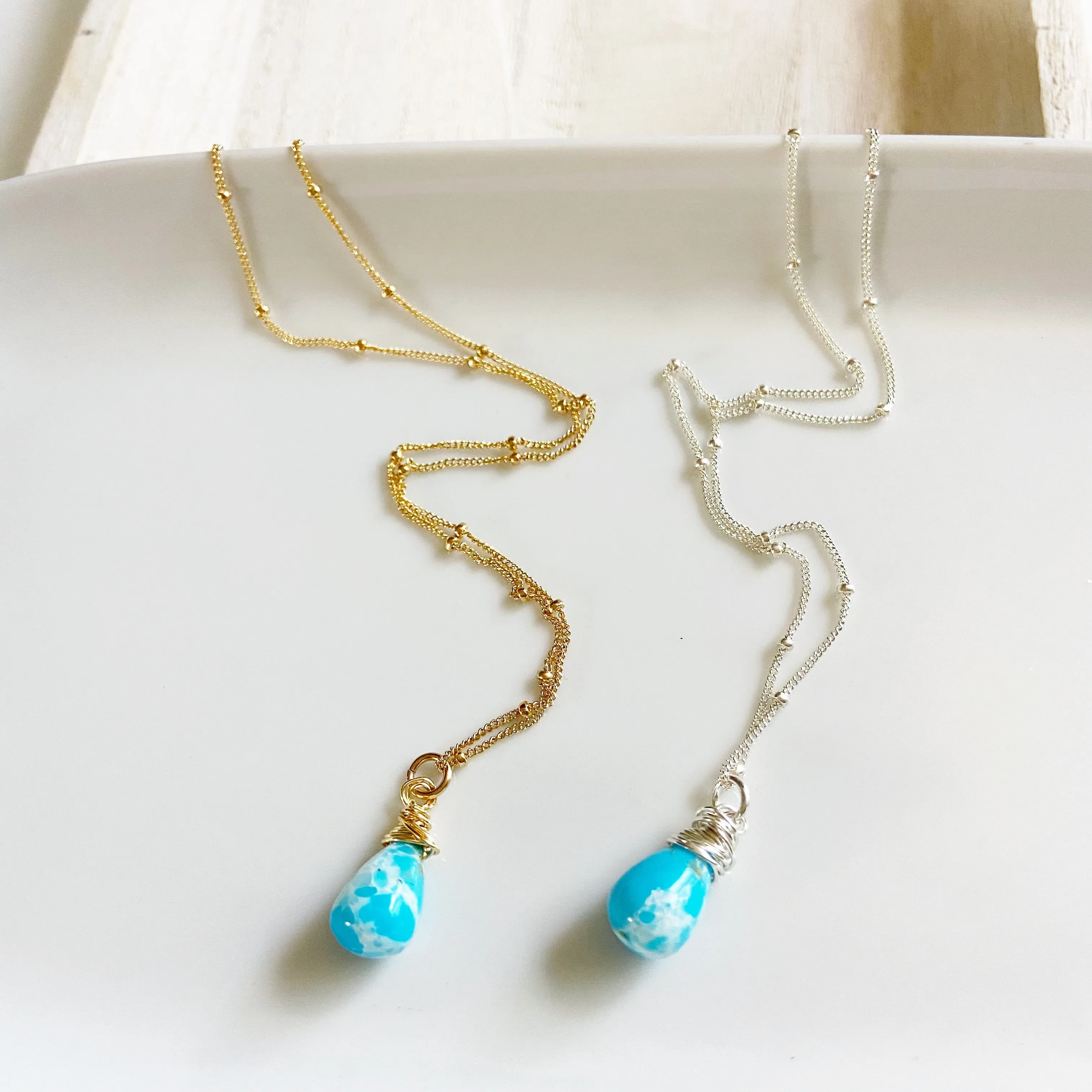 Larimar Teardrop Necklace in Silver or Gold