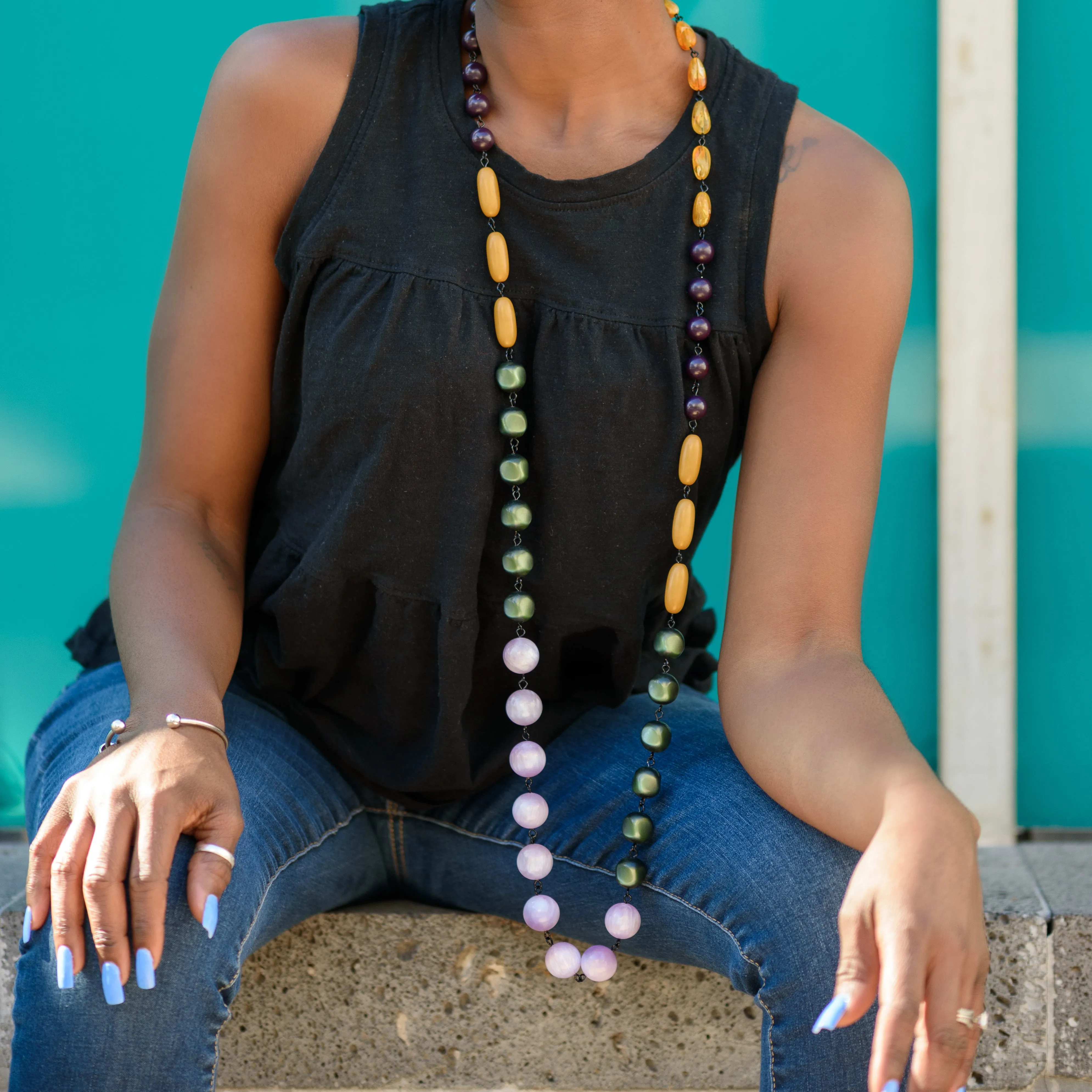 Lavender Roses Rosary-Chained Rope Necklace