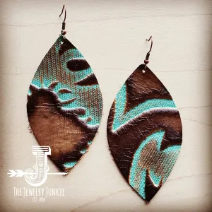 Leather Oval Earrings in Embossed Turquoise Laredo