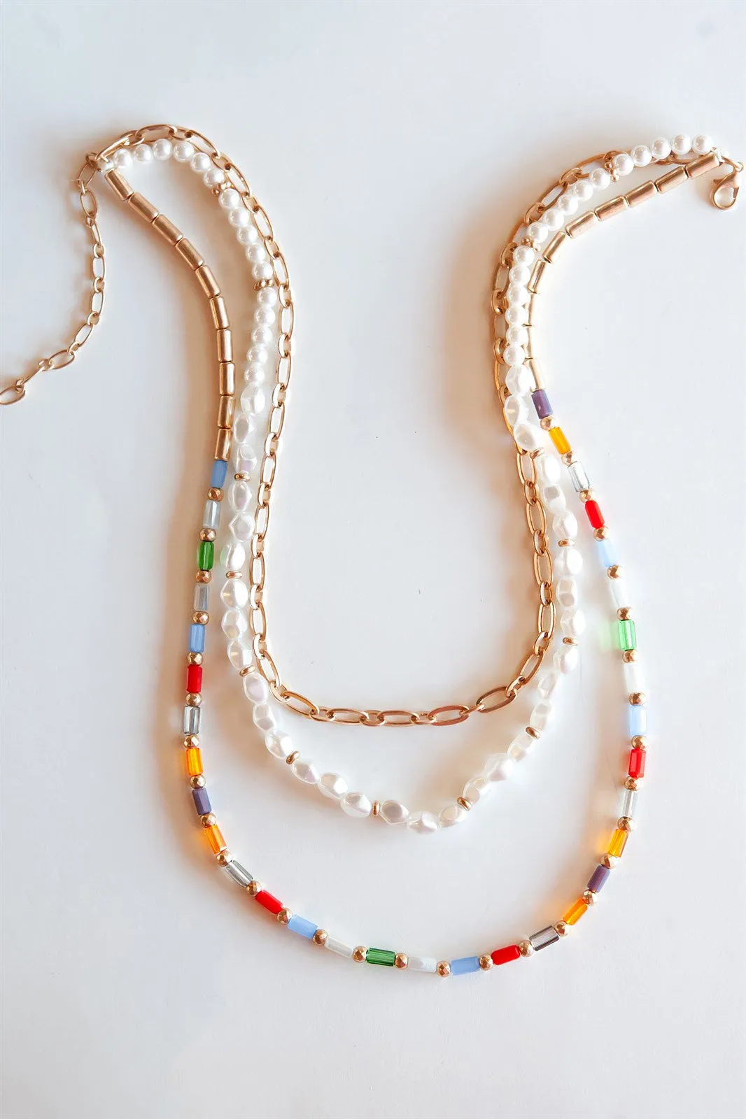 Lily Multicolored Layering Necklace | Colorful Spring Summer Necklaces | Gold Pearl Multicolored Beaded