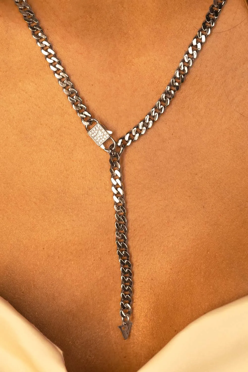 Link Pavé Y-Necklace Silver