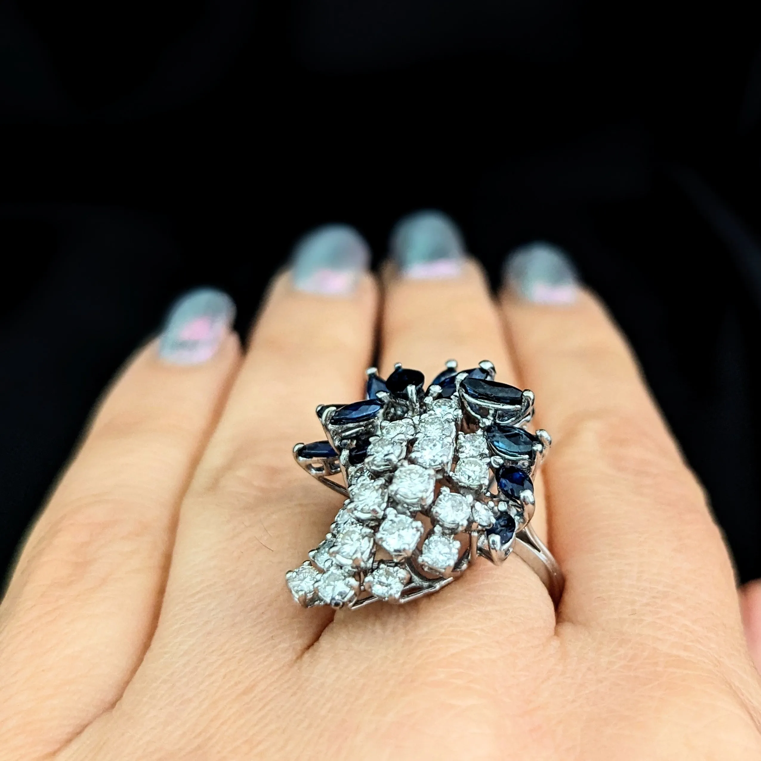 Londonderry - Estate Diamonds Sapphire 14k White Gold Cocktail Ring