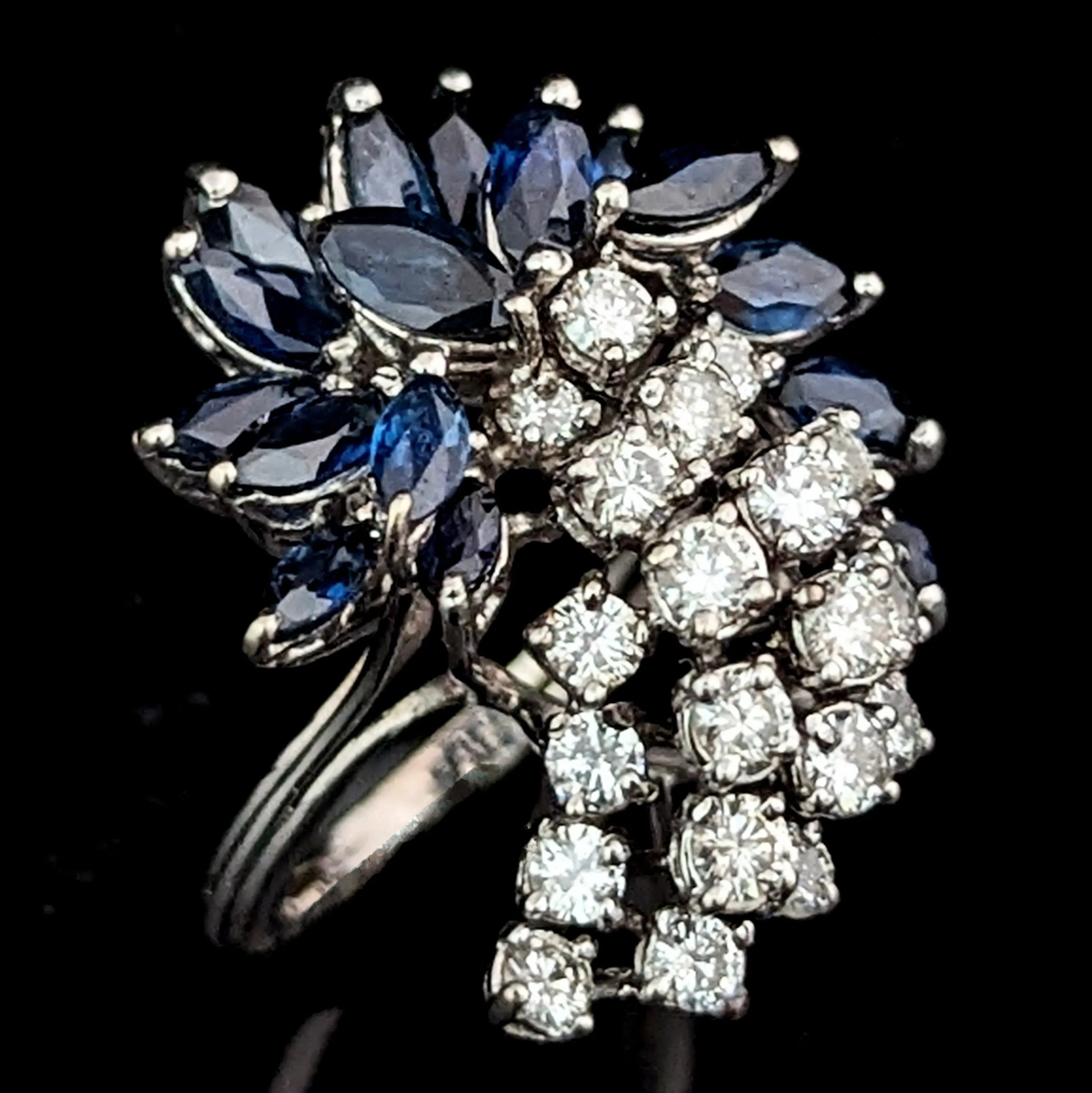 Londonderry - Estate Diamonds Sapphire 14k White Gold Cocktail Ring