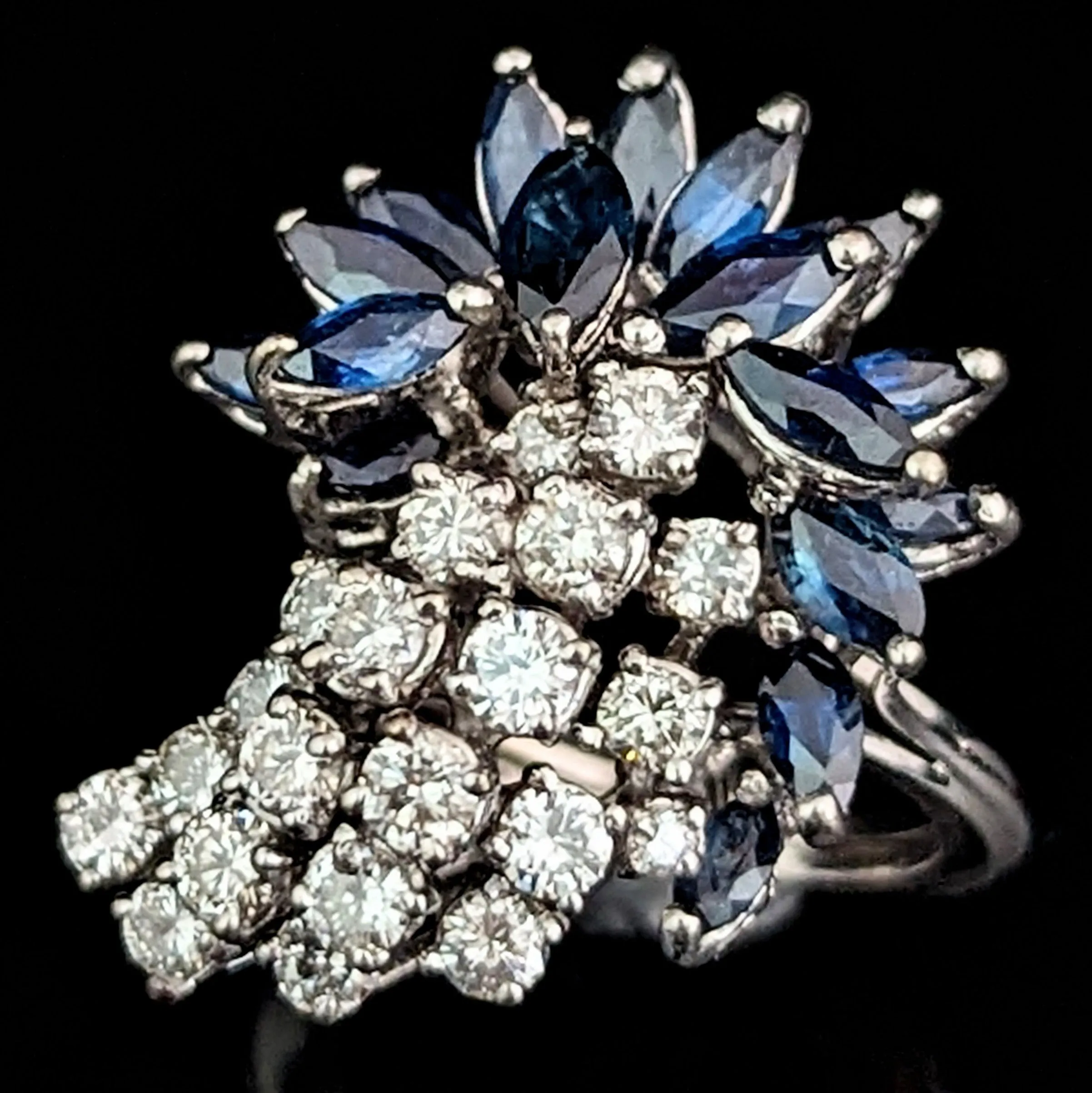 Londonderry - Estate Diamonds Sapphire 14k White Gold Cocktail Ring