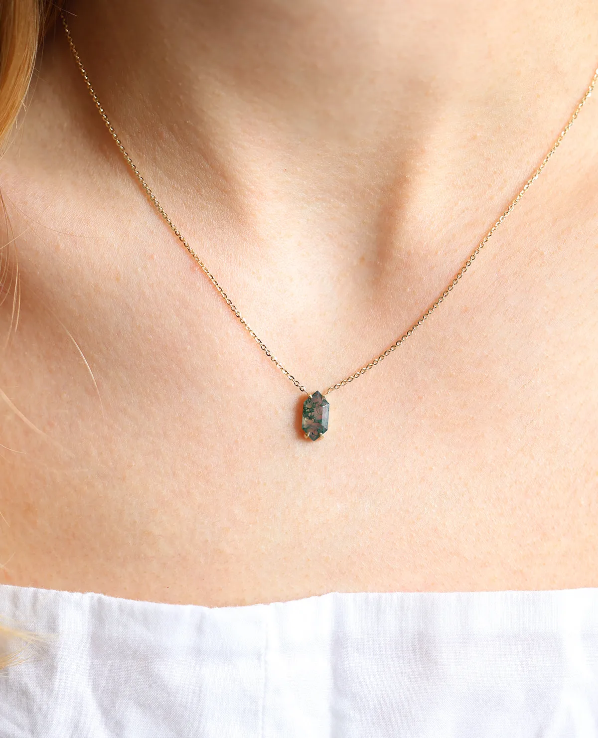 Lucia Hexagon Moss Agate Necklace