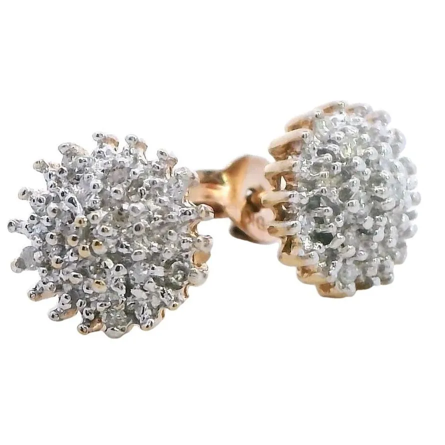 Luxurious 9K Yellow Gold Diamond Stud Earrings - Timeless Sparkle