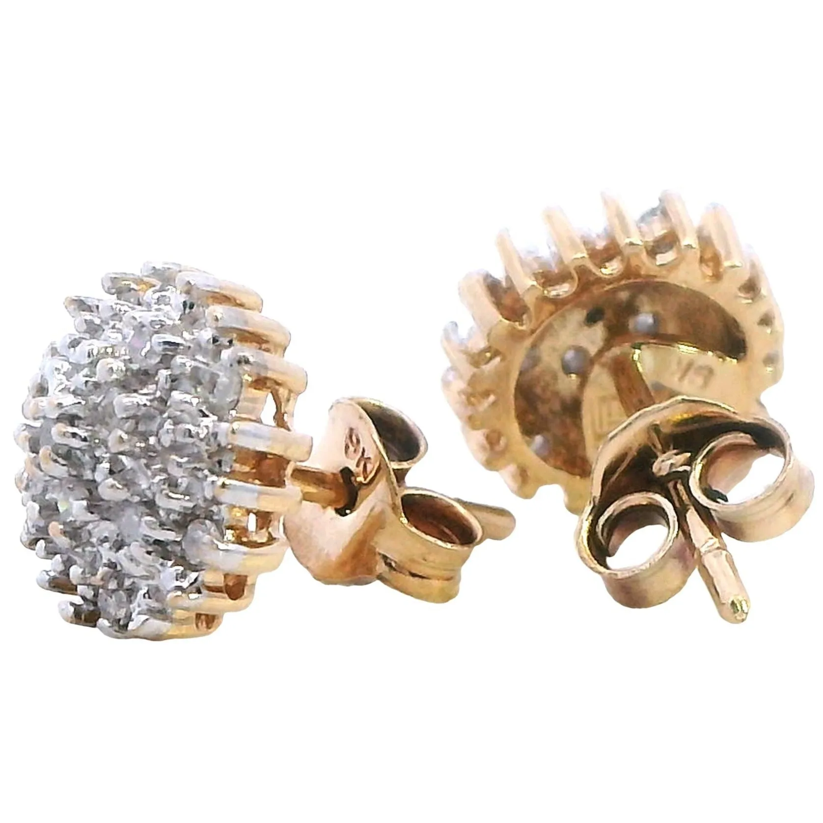 Luxurious 9K Yellow Gold Diamond Stud Earrings - Timeless Sparkle