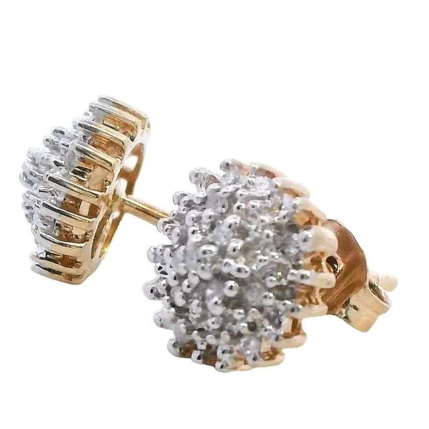 Luxurious 9K Yellow Gold Diamond Stud Earrings - Timeless Sparkle