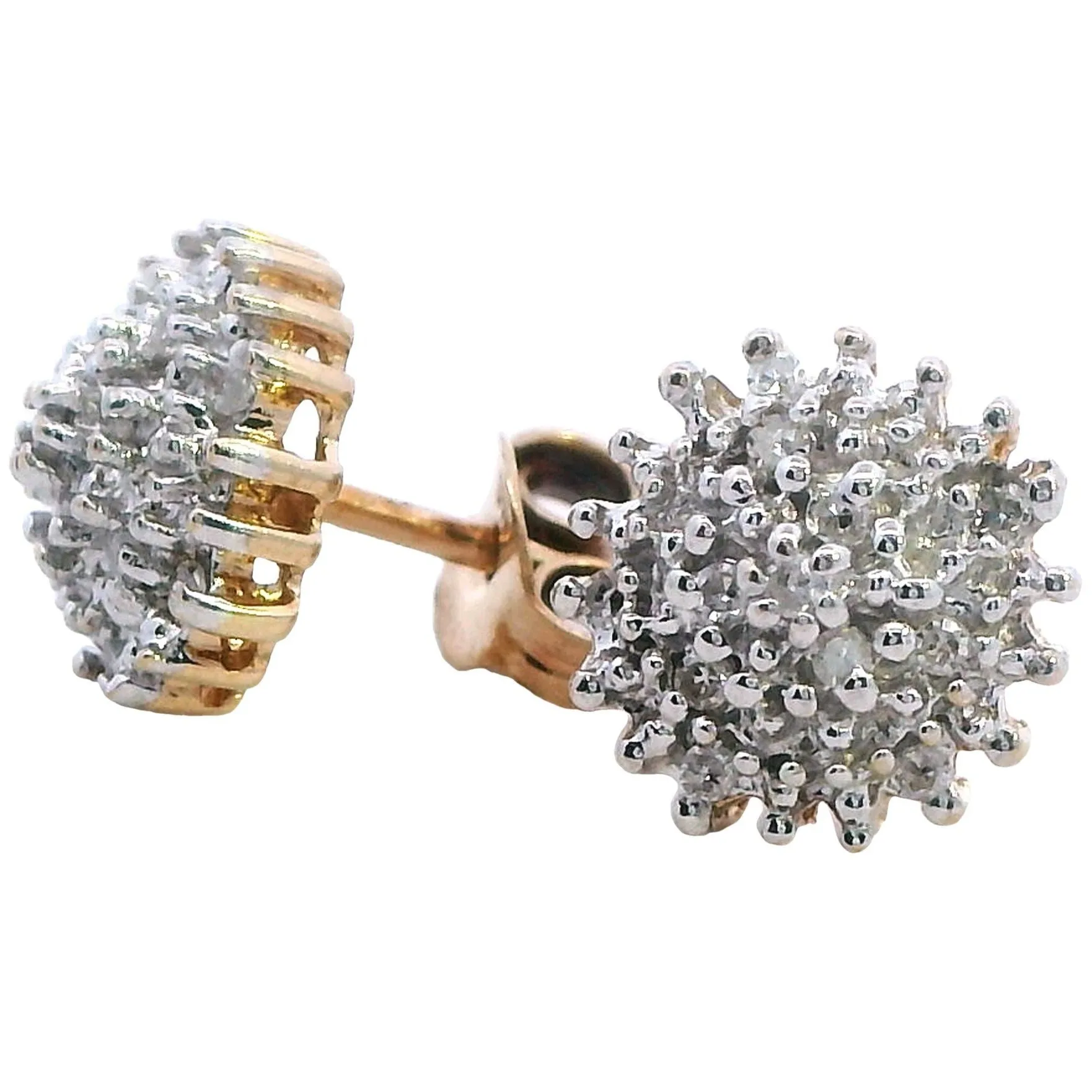 Luxurious 9K Yellow Gold Diamond Stud Earrings - Timeless Sparkle