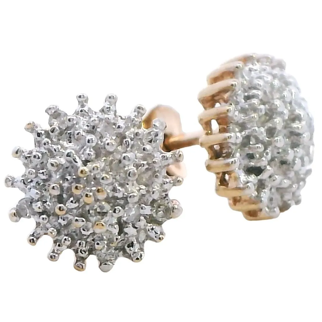 Luxurious 9K Yellow Gold Diamond Stud Earrings - Timeless Sparkle