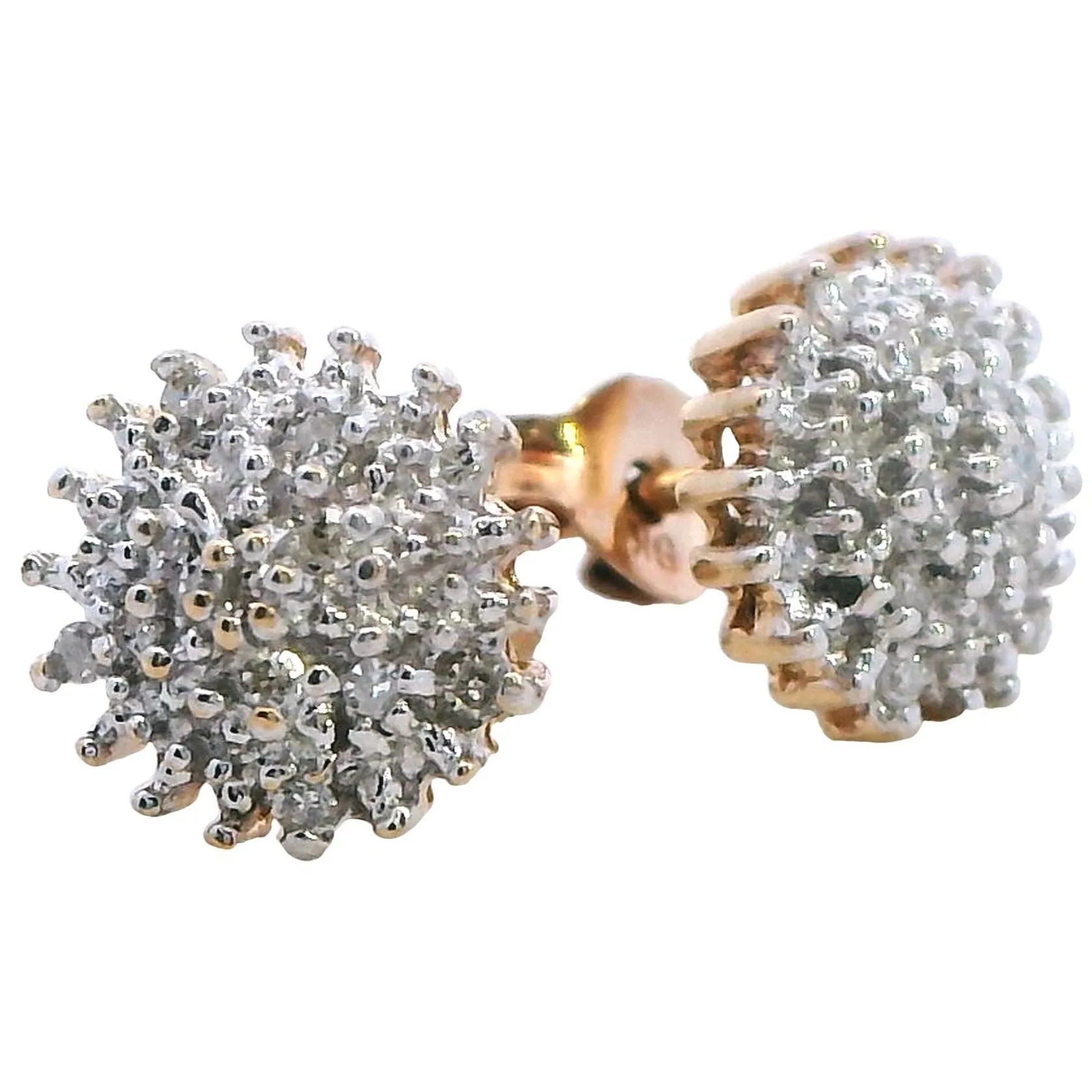 Luxurious 9K Yellow Gold Diamond Stud Earrings - Timeless Sparkle