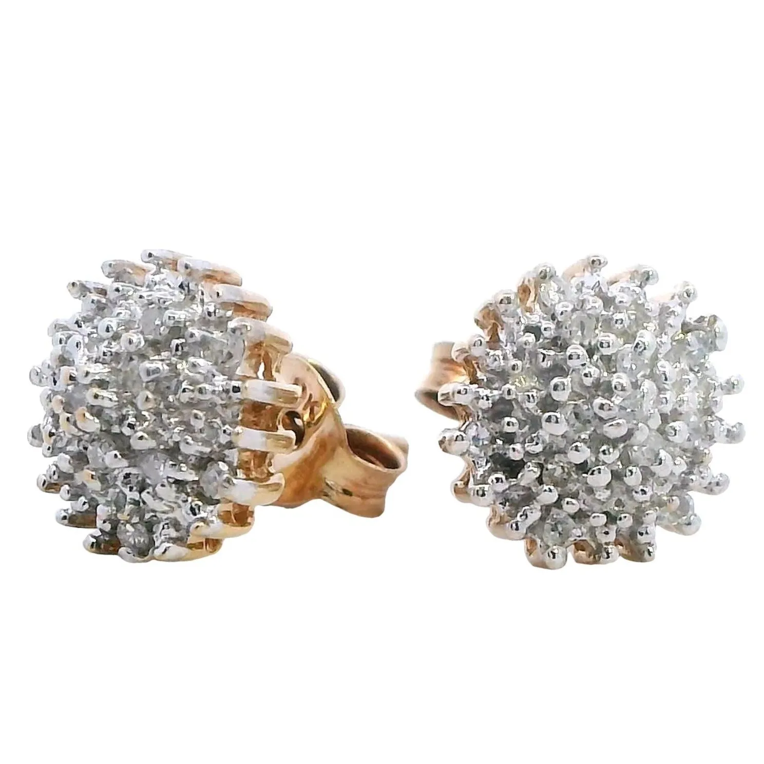 Luxurious 9K Yellow Gold Diamond Stud Earrings - Timeless Sparkle