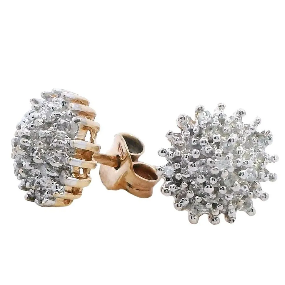 Luxurious 9K Yellow Gold Diamond Stud Earrings - Timeless Sparkle