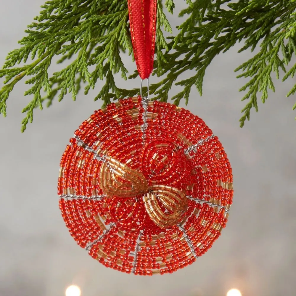 Maasai Beads Red Flower Christmas Ornament