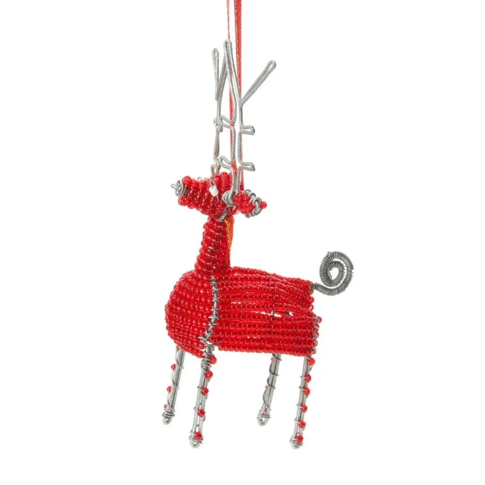 Maasai Beads Red Reindeer Christmas Ornament