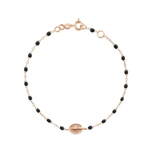 Madone Charm Classic Gigi Black bracelet, Rose Gold, 6.7"