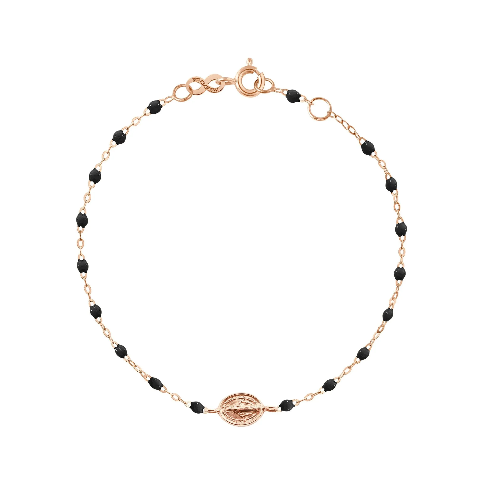 Madone Charm Classic Gigi Black bracelet, Rose Gold, 6.7"