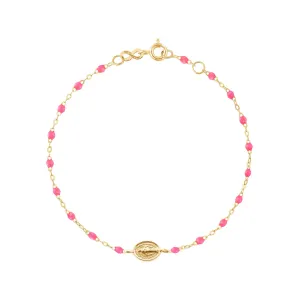 Madone Charm Classic Gigi Pink bracelet, Yellow Gold, 6.7"