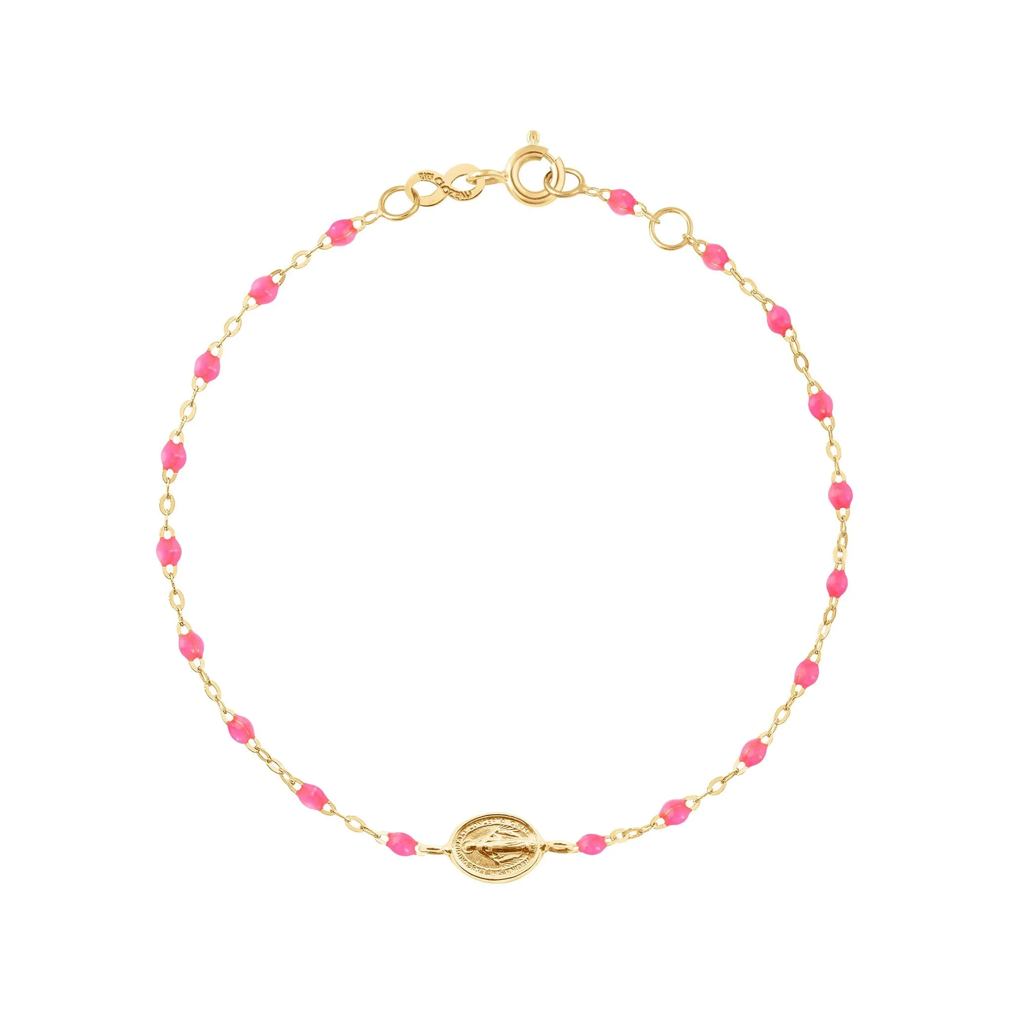 Madone Charm Classic Gigi Pink bracelet, Yellow Gold, 6.7"