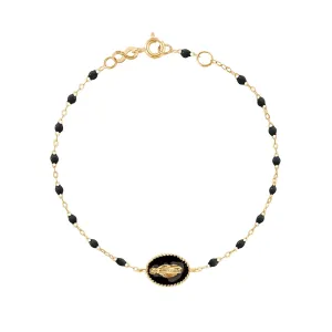 Madone resin charm Classic Gigi Black bracelet, Yellow Gold, 6.7"