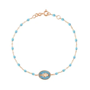 Madone resin charm Classic Gigi Turquoise bracelet, Rose Gold, 6.7"