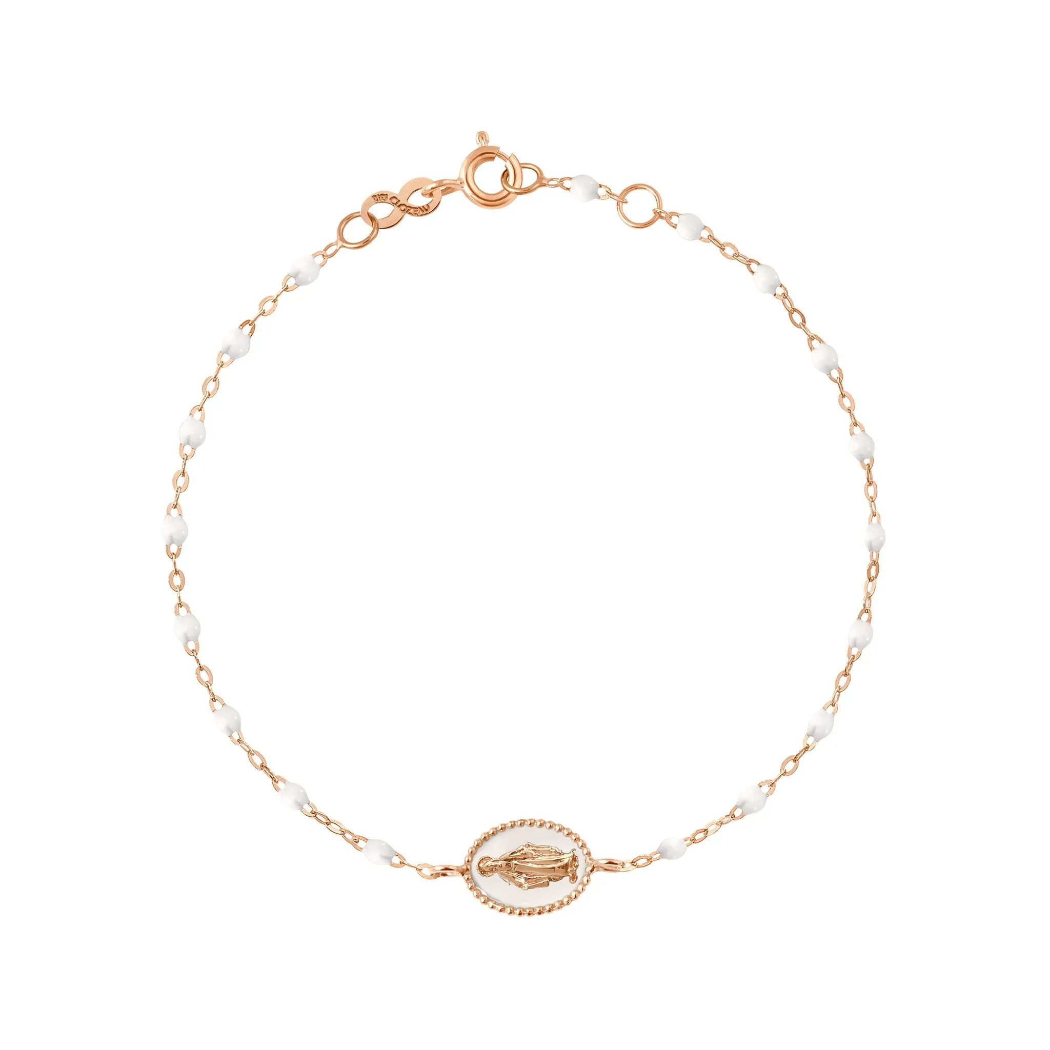 Madone resin charm Classic Gigi White bracelet, Rose Gold, 6.7"