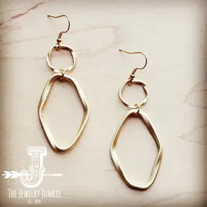 Matte Gold Hoop Earrings with Oval Hoop Dangle