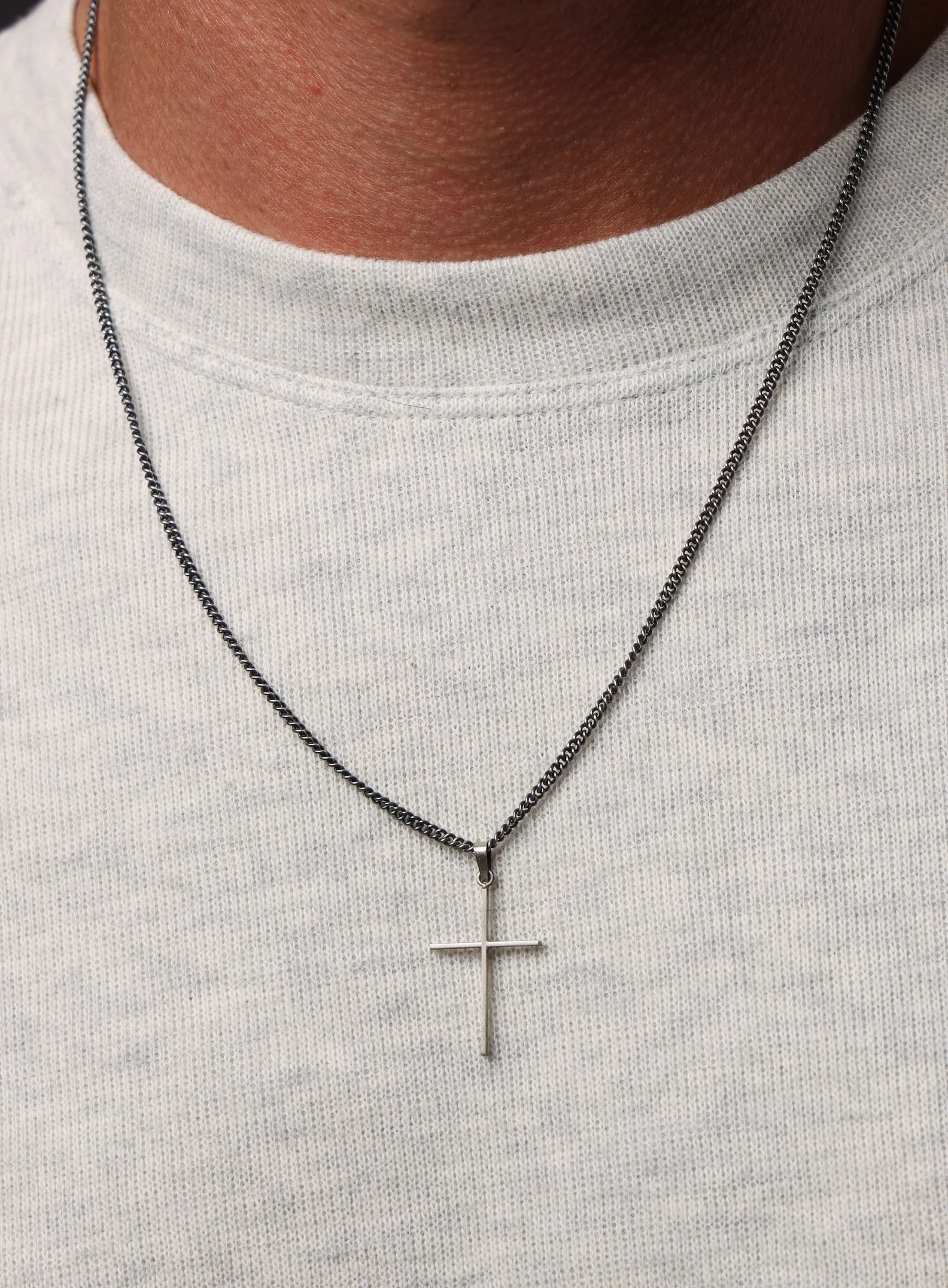 Minimalist Sterling Silver Cross Pendant Necklace for Men