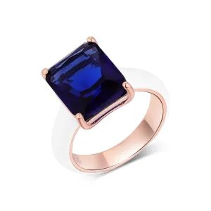 Modern Design Sapphire Enamel Ring - 925 Sterling Silver