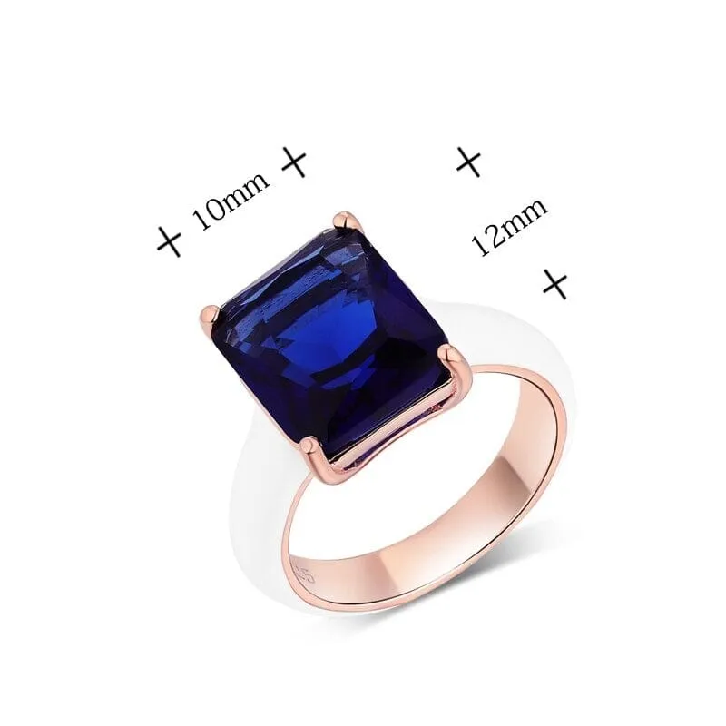 Modern Design Sapphire Enamel Ring - 925 Sterling Silver