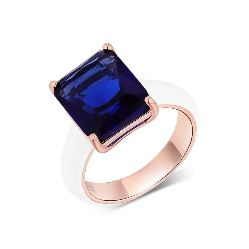 Modern Design Sapphire Enamel Ring - 925 Sterling Silver