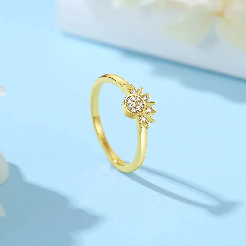 Moon Sun Crystals Gold Ring