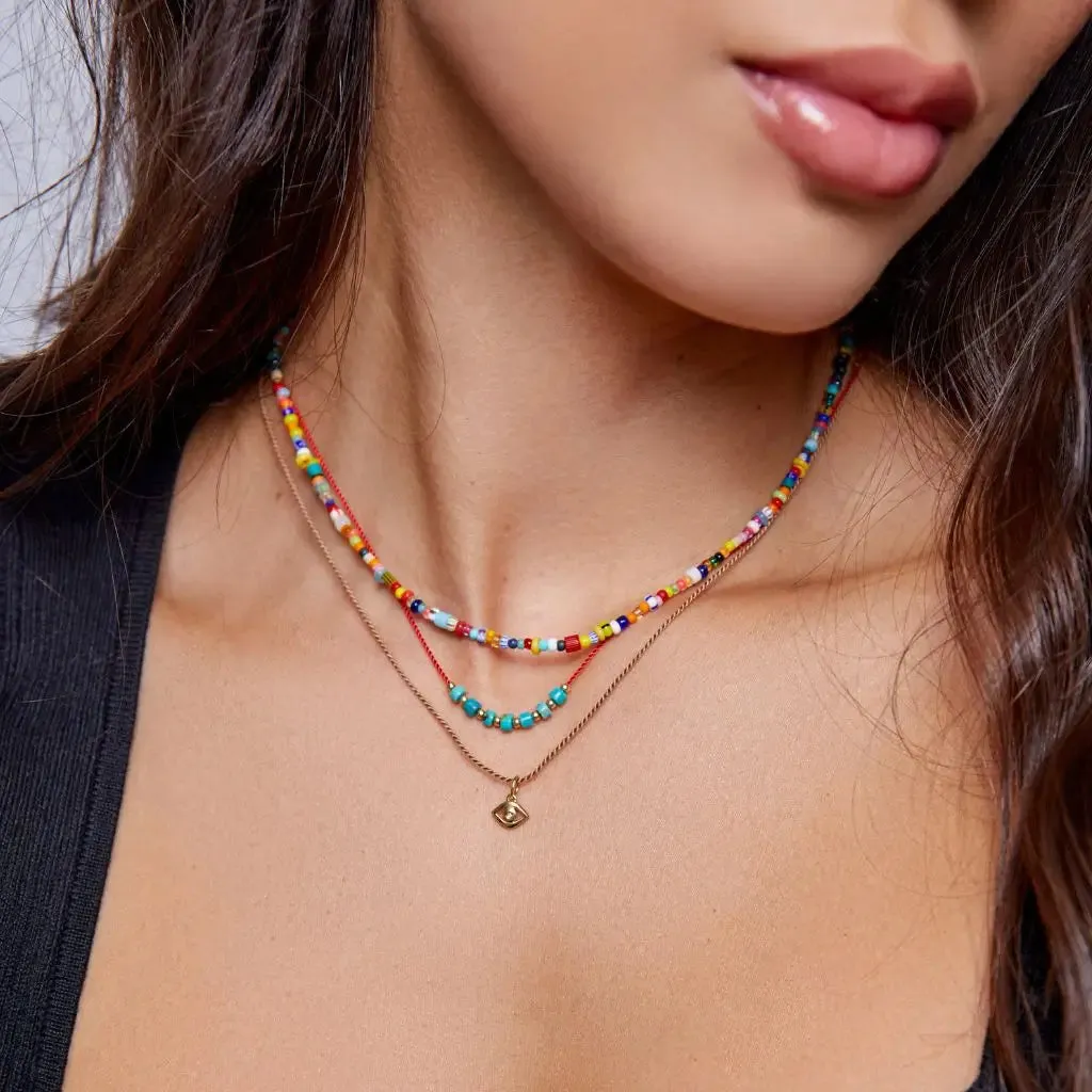 Multicolor Beaded Choker – Chevron Beads & Solid Gold Accents