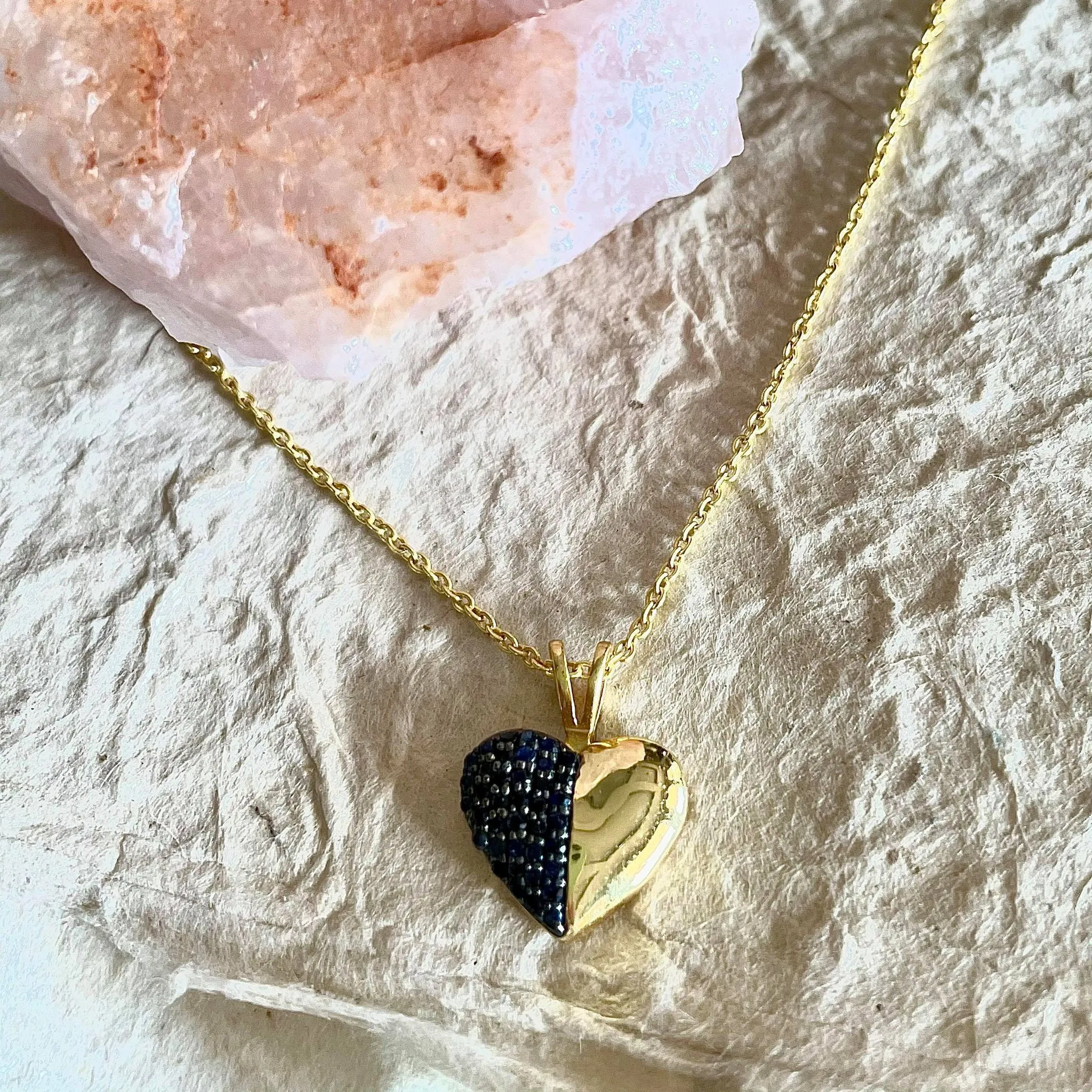 Neelam Heart Necklace With Blue Sapphires